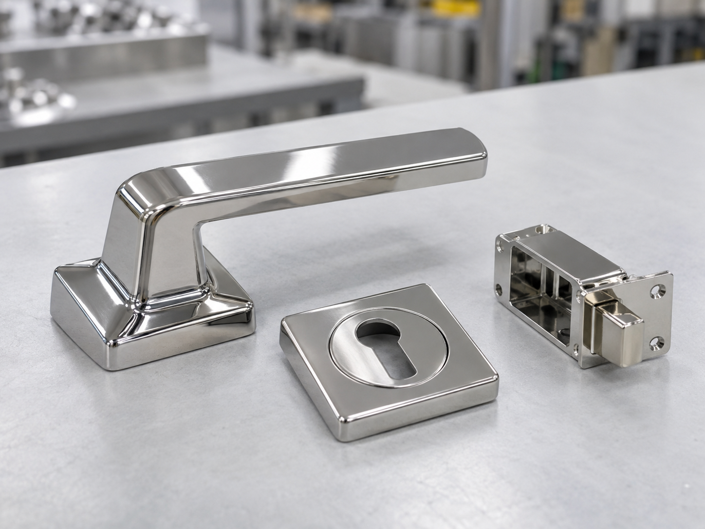 Electroplated zinc die cast hardware