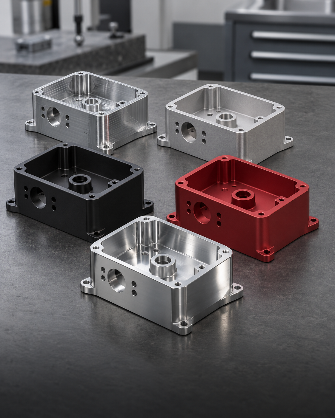 CNC-milled parts with different surface finishes