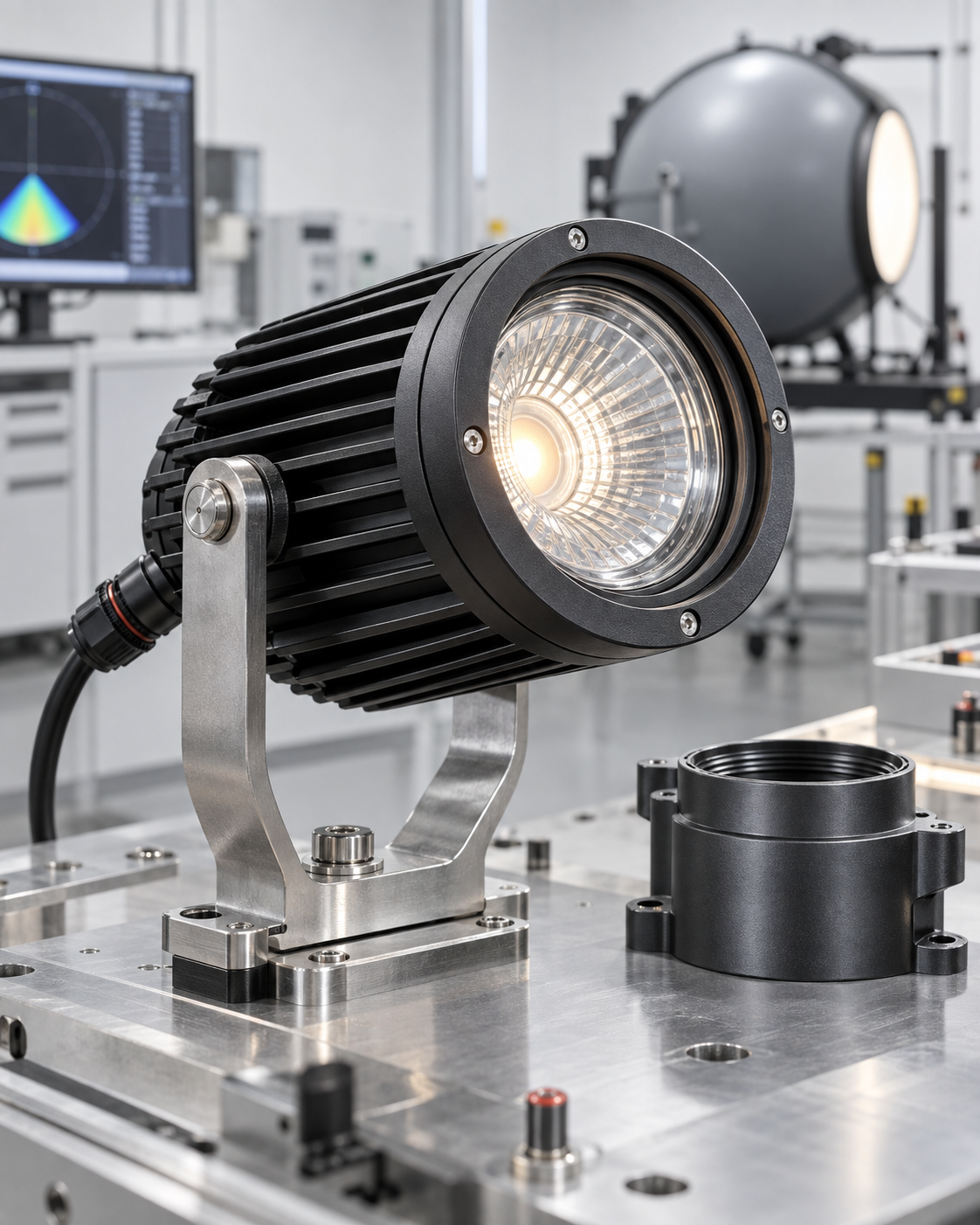 Precision lighting housing, heat sink and optical components