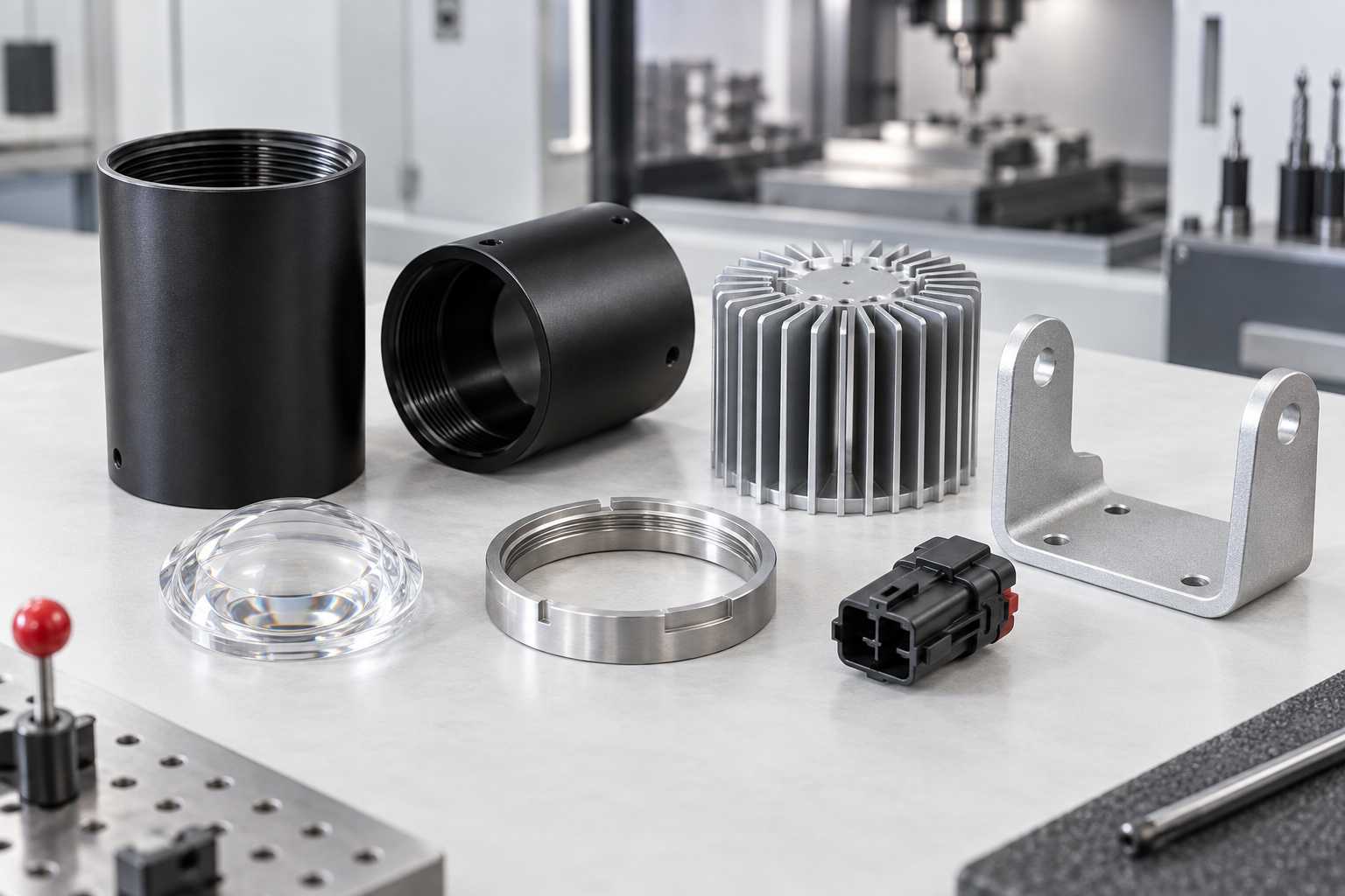 Precision manufactured aluminum housings, heat sink, optical ring and connector for lighting products