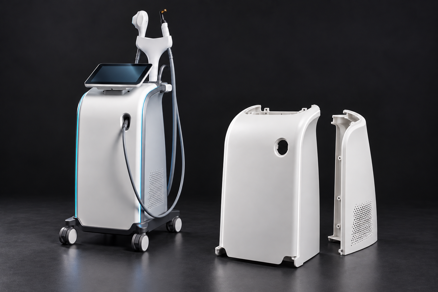 Medical equipment illustrating the curved exterior housing application