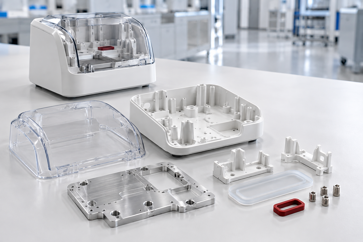 Clear polycarbonate medical diagnostic housing and precision manufactured internal components