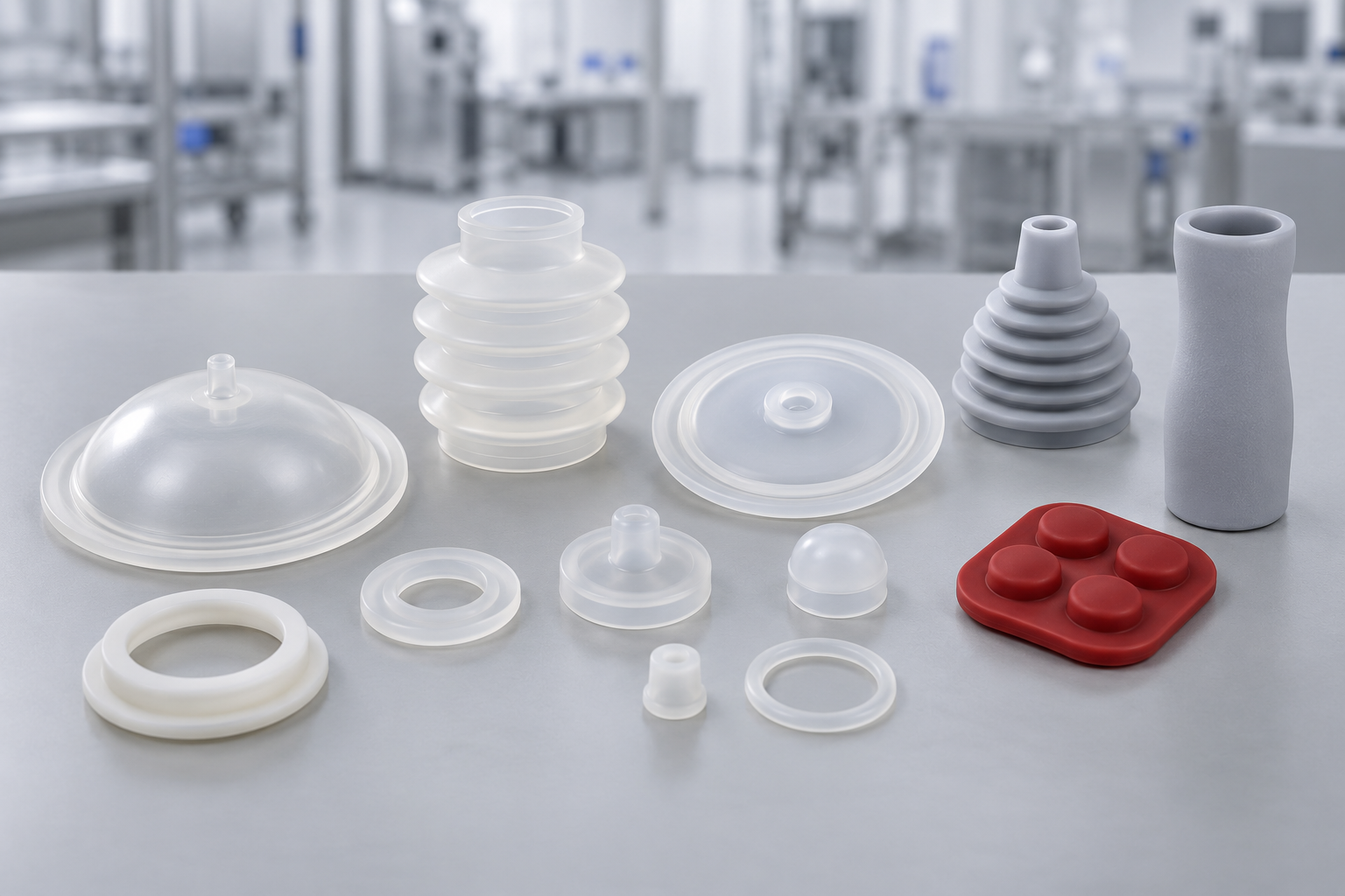 Silicone compression molded components for medical and dental equipment
