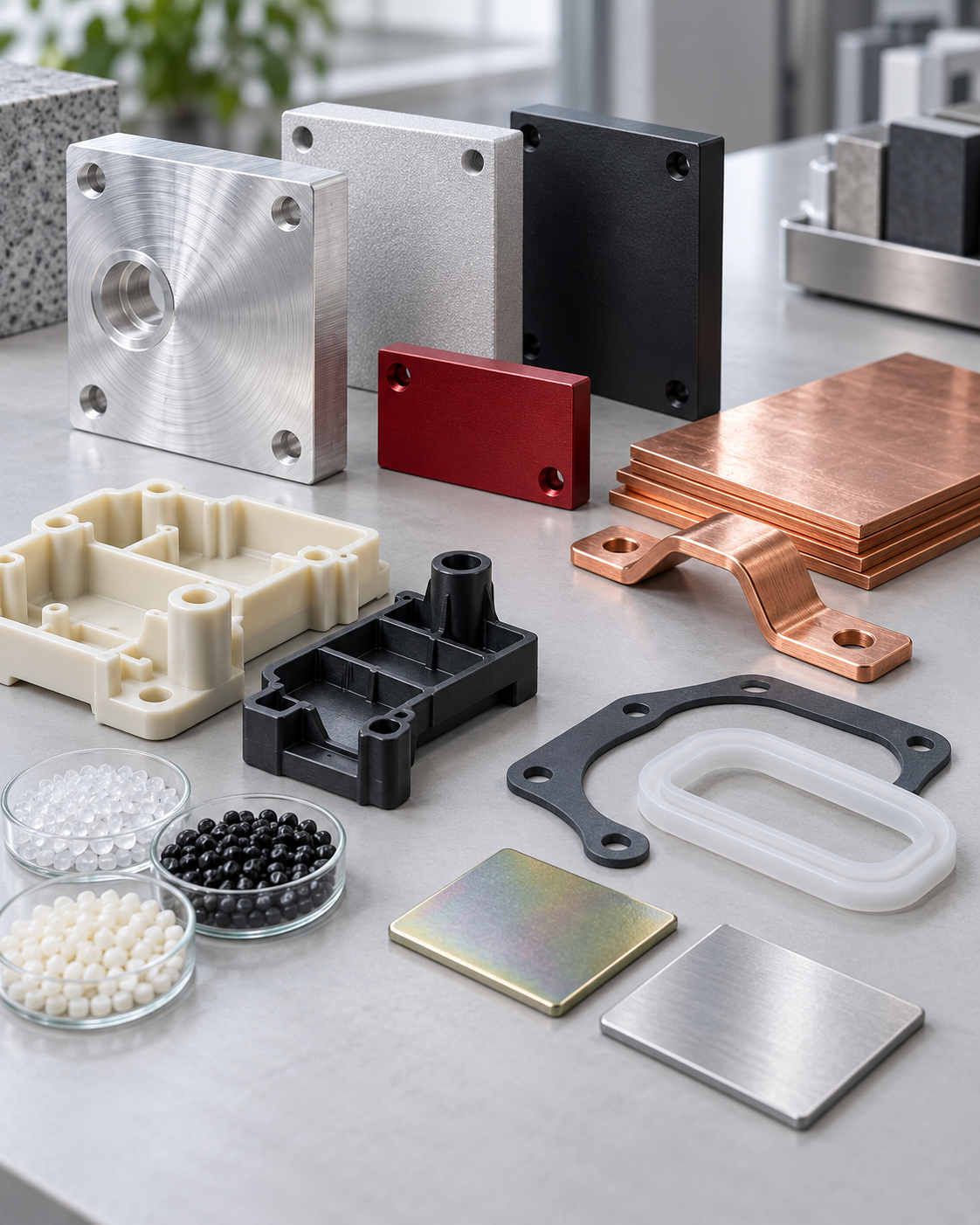 Aluminum, copper, engineering plastic and silicone materials for new energy components