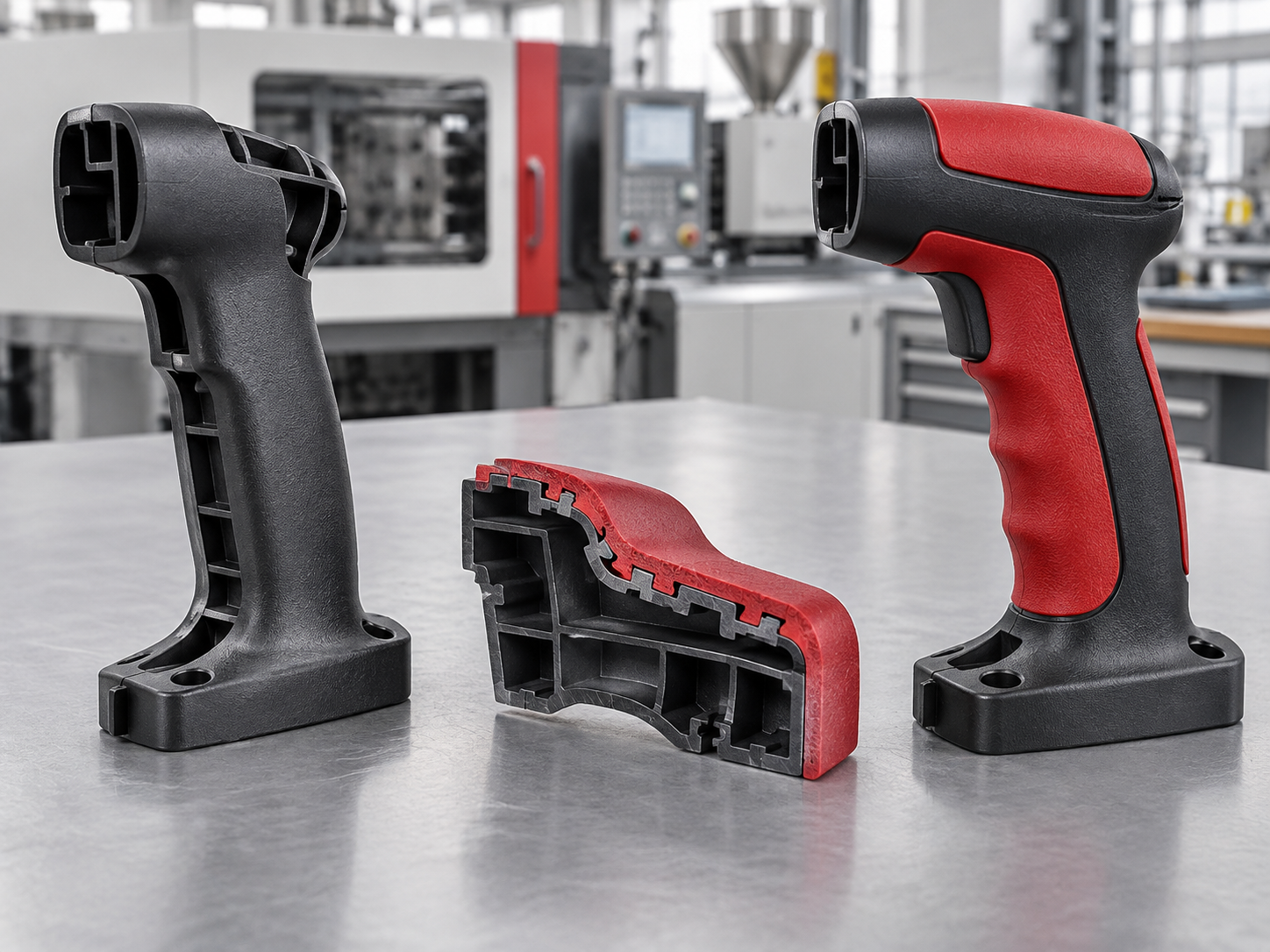Overmolding substrate, material cross-section and completed overmolded component