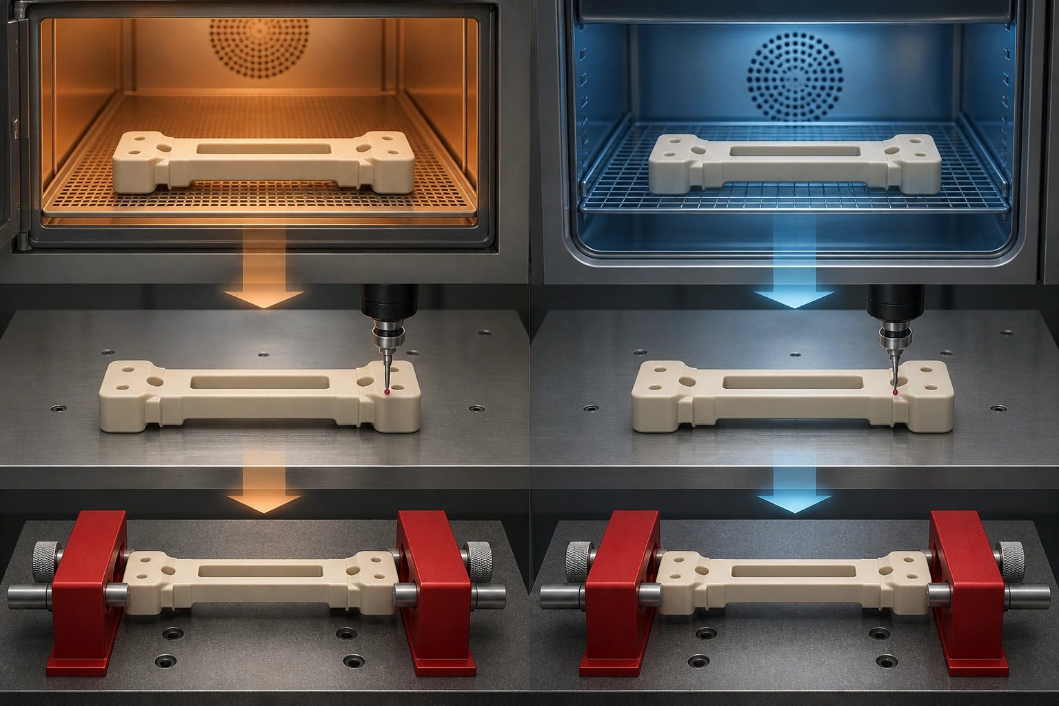 Comparison of thermal conditioning and humidity conditioning followed by identical dimensional checks