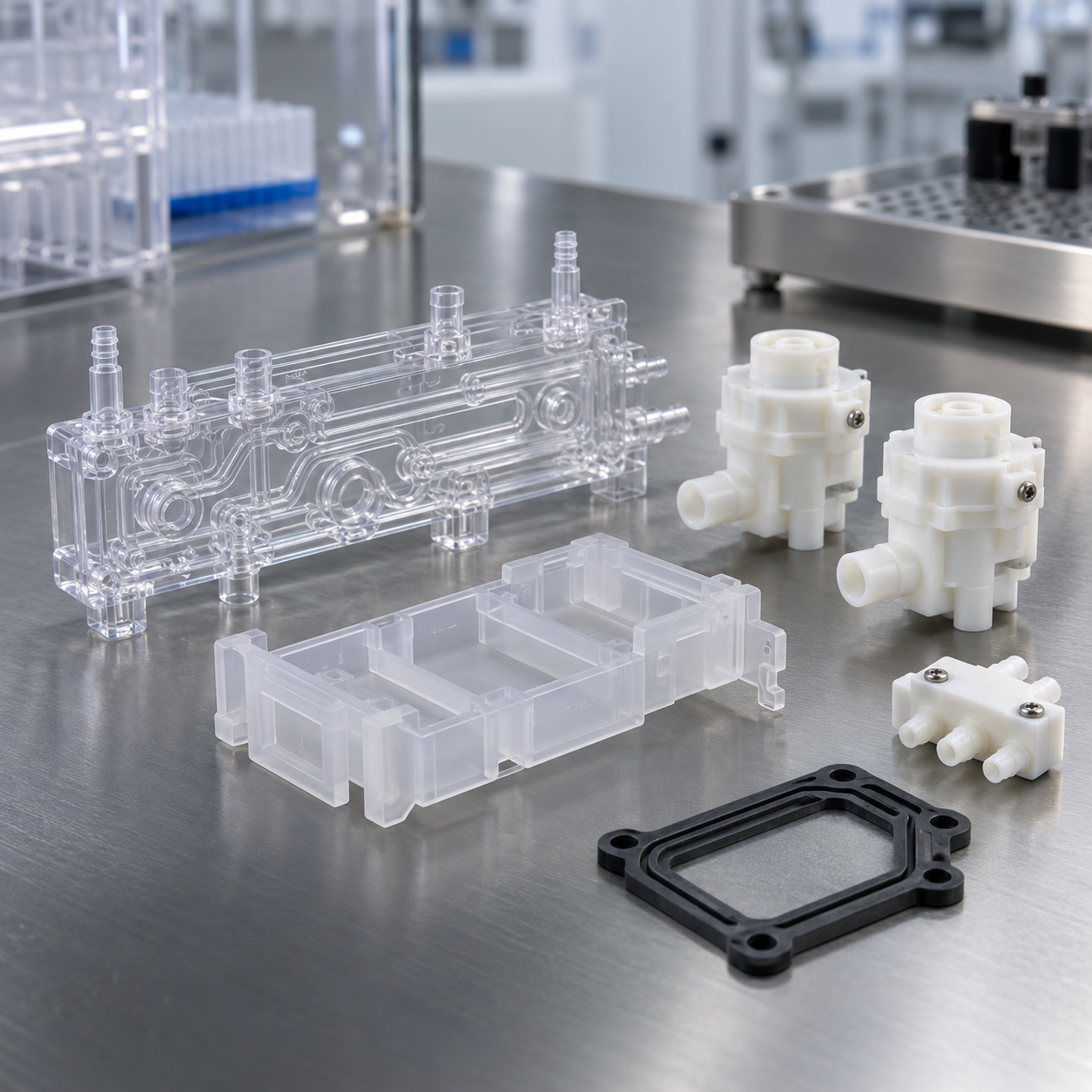 Prototype molded medical fluid handling components