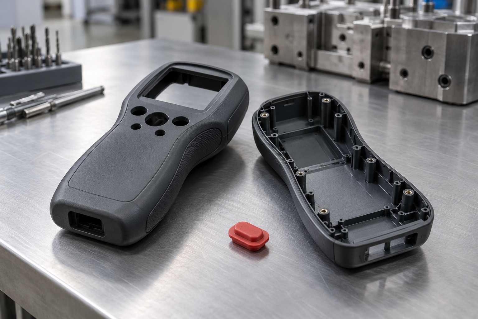Handheld electronics enclosure produced with rapid tooling