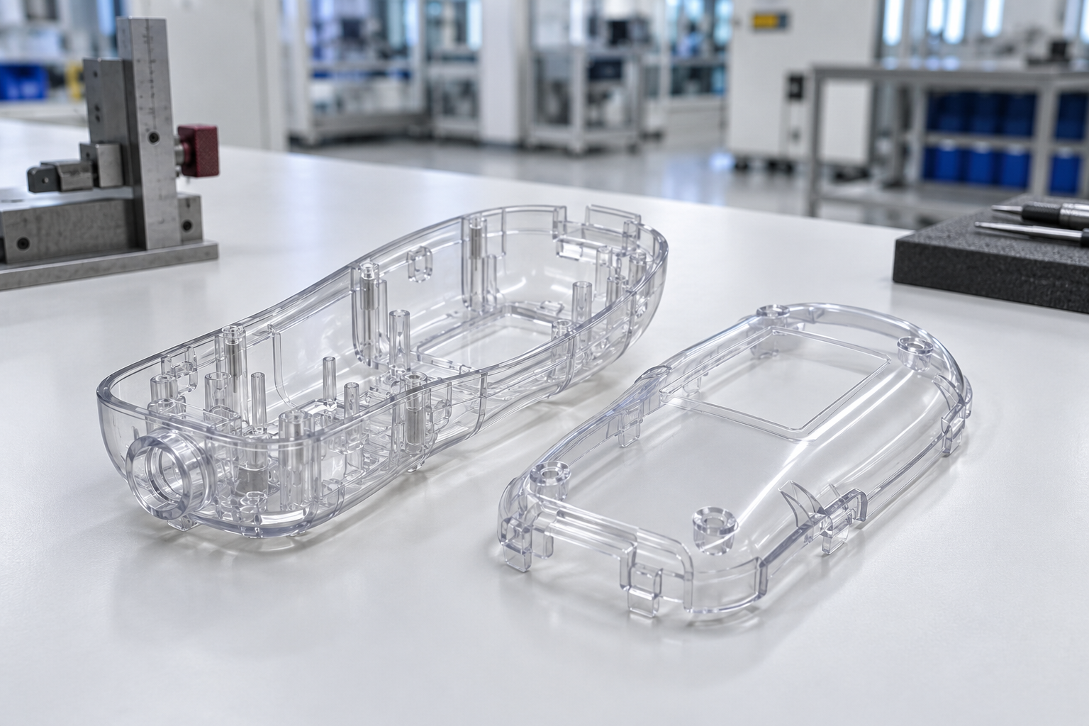 Clear diagnostic device housing produced with rapid tooling