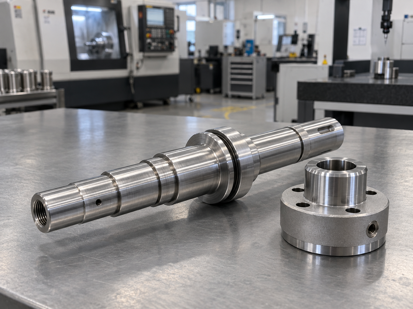 CNC turned stainless steel robotic actuator shaft and hub
