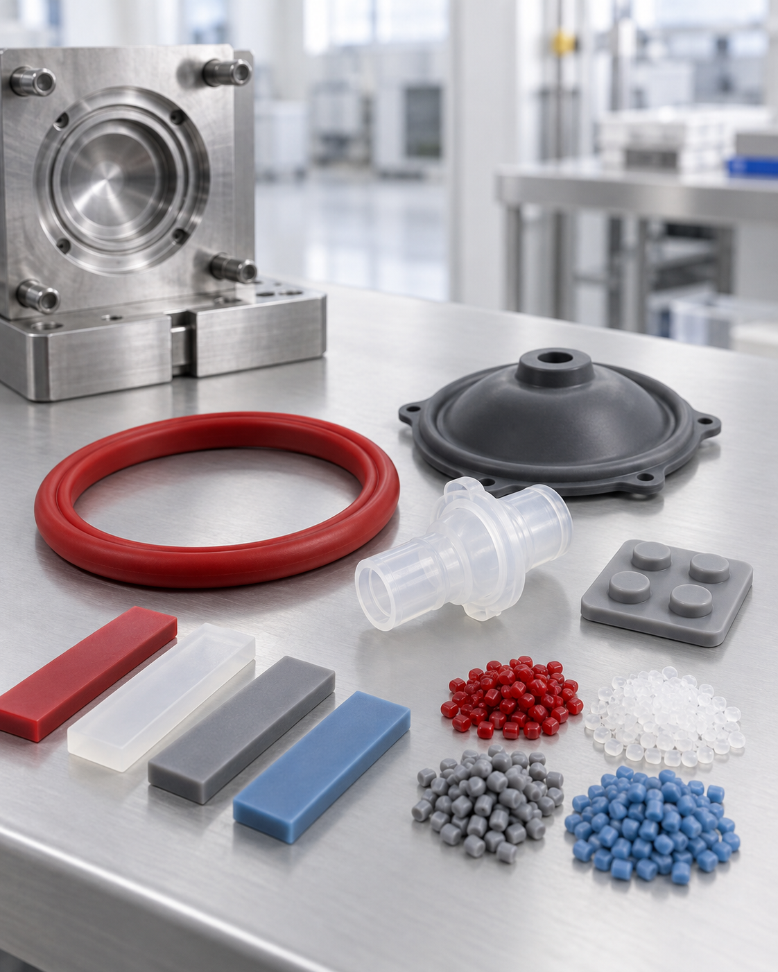 Silicone materials and compression molded silicone components
