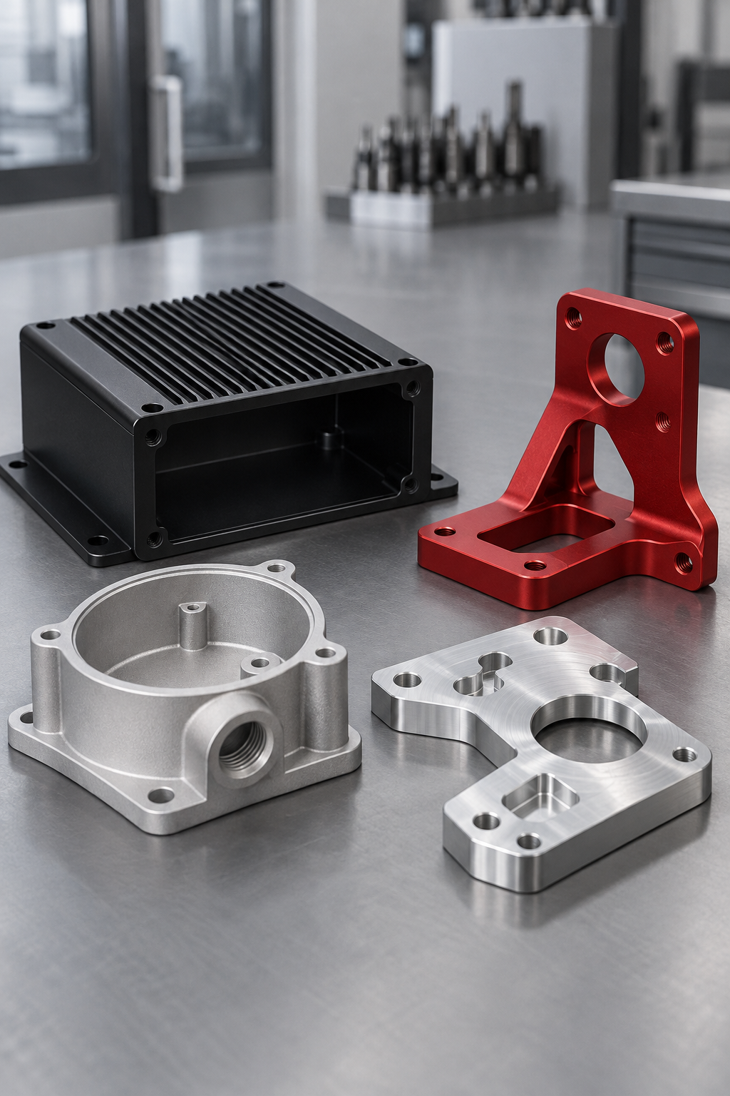 Aluminum components with anodized and bead-blasted finishes