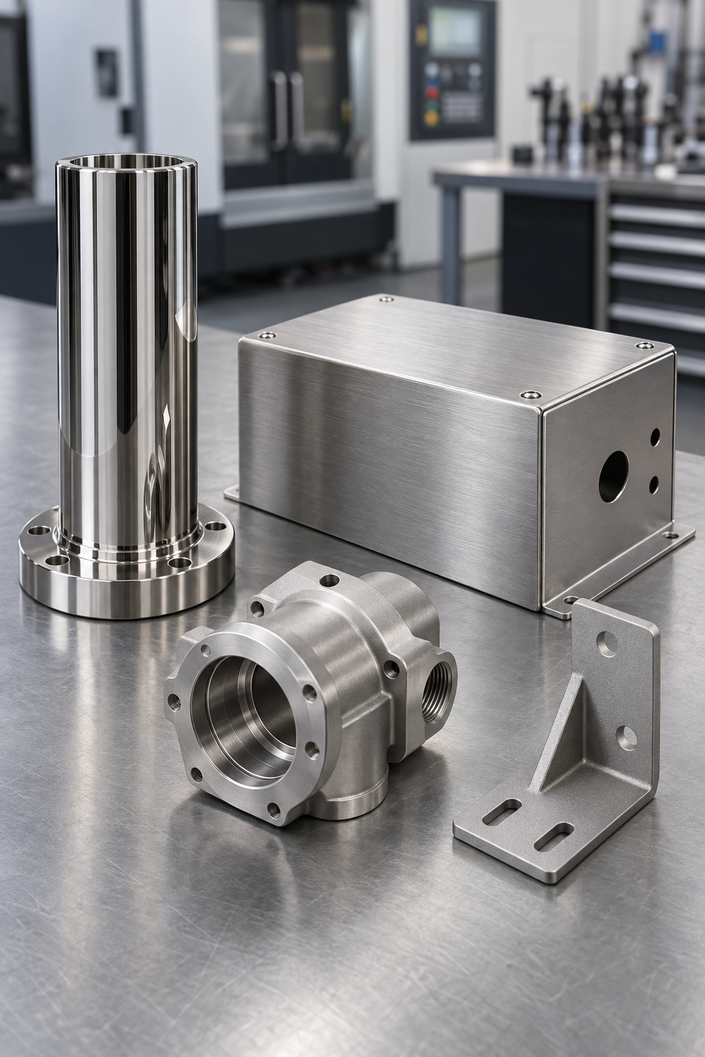 Stainless steel components with polished and brushed finishes