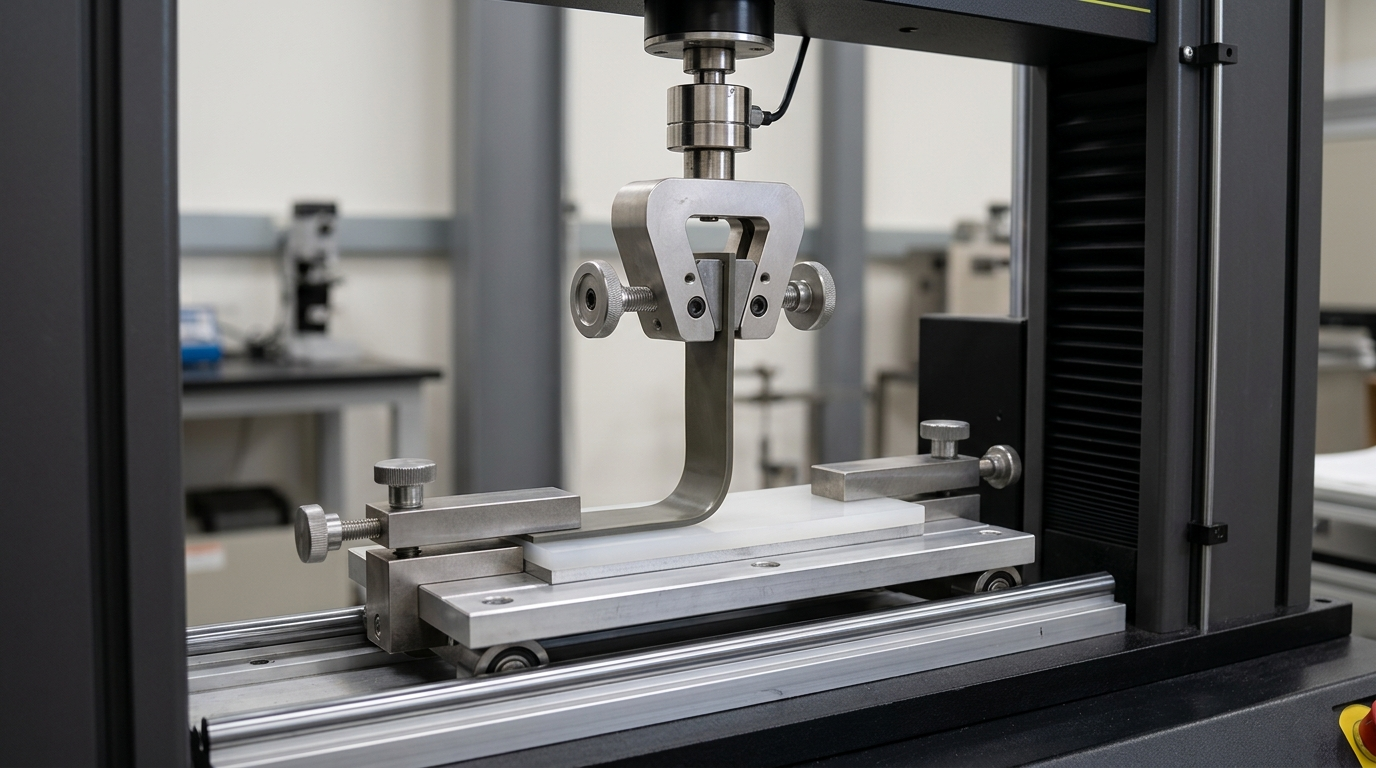 Ninety-degree peel test with a rigid clamped base and a vertically pulled elastomer strip